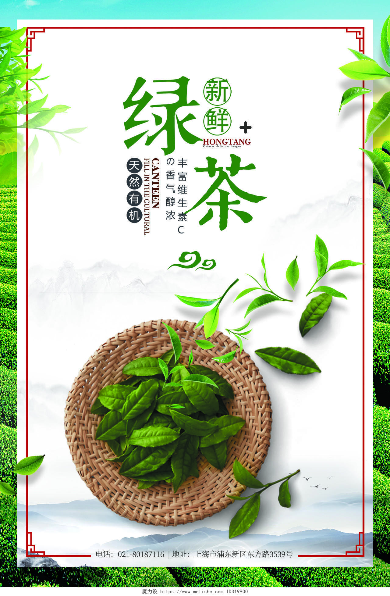 新鲜绿茶宣传促销海报